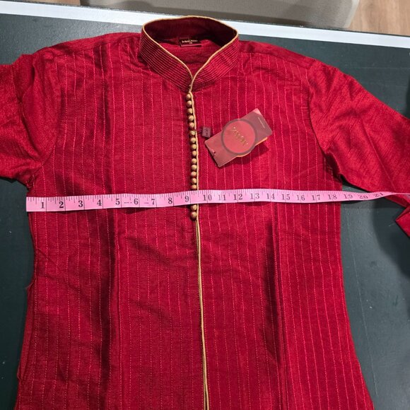Men’s Kurta Red Gold 2 piece - Picture 4 of 7